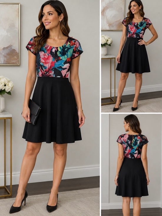 Tahari Dresses & Skirts - Tahari Multicolor Floral Top Black Skirt Dress